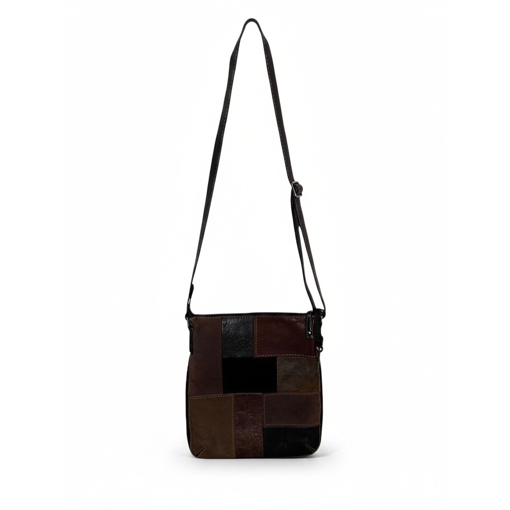 Fossil Patchwork Leather Suede BOHO Y2K Crossbody Bag BrownBlack Floral Embossed
